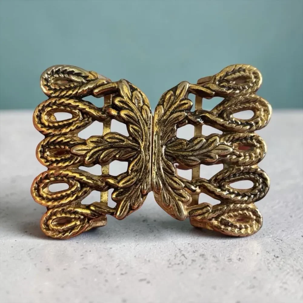Victorian Gold Filigree Belt Buckle Ornate Flourish Antique Revival Boho